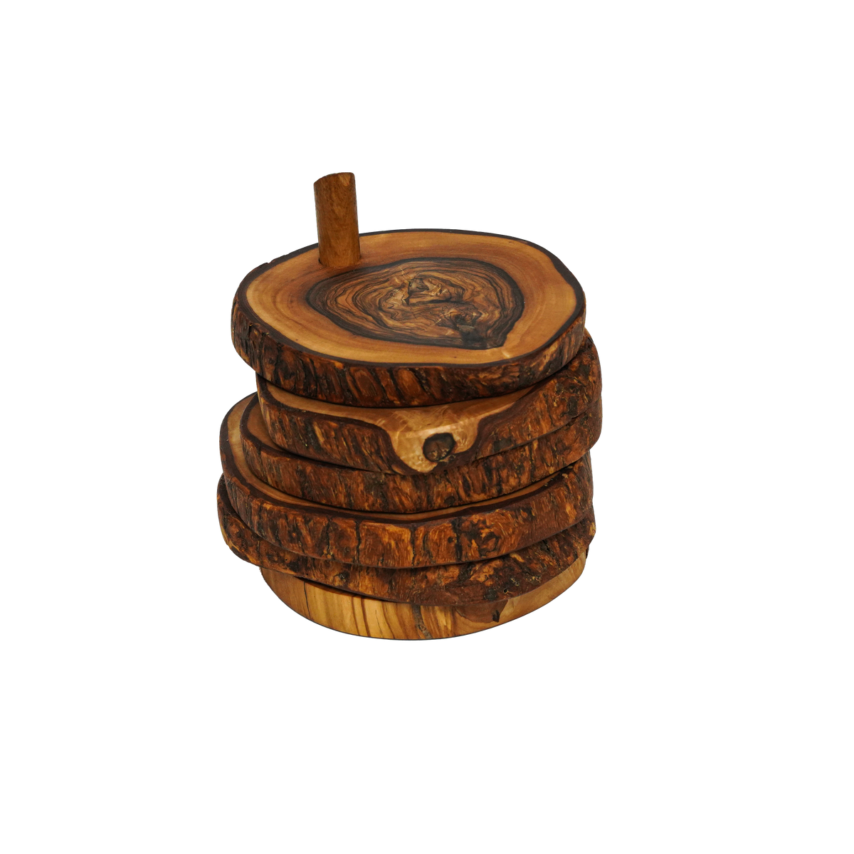 Set de 5 Posavasos Rústicos de Madera de Olivo