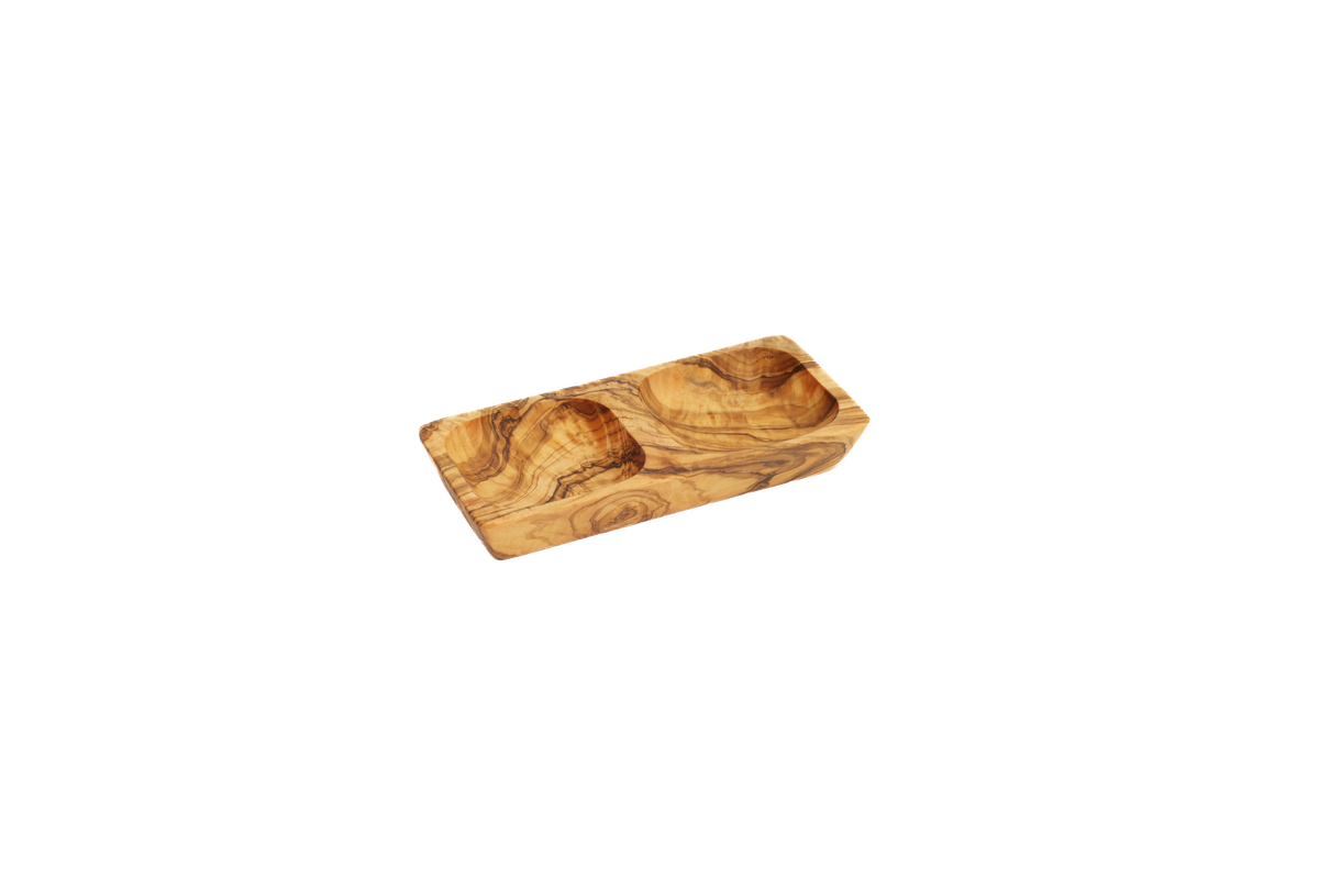 Copetinero de 2 Compartimentos de Madera de Olivo