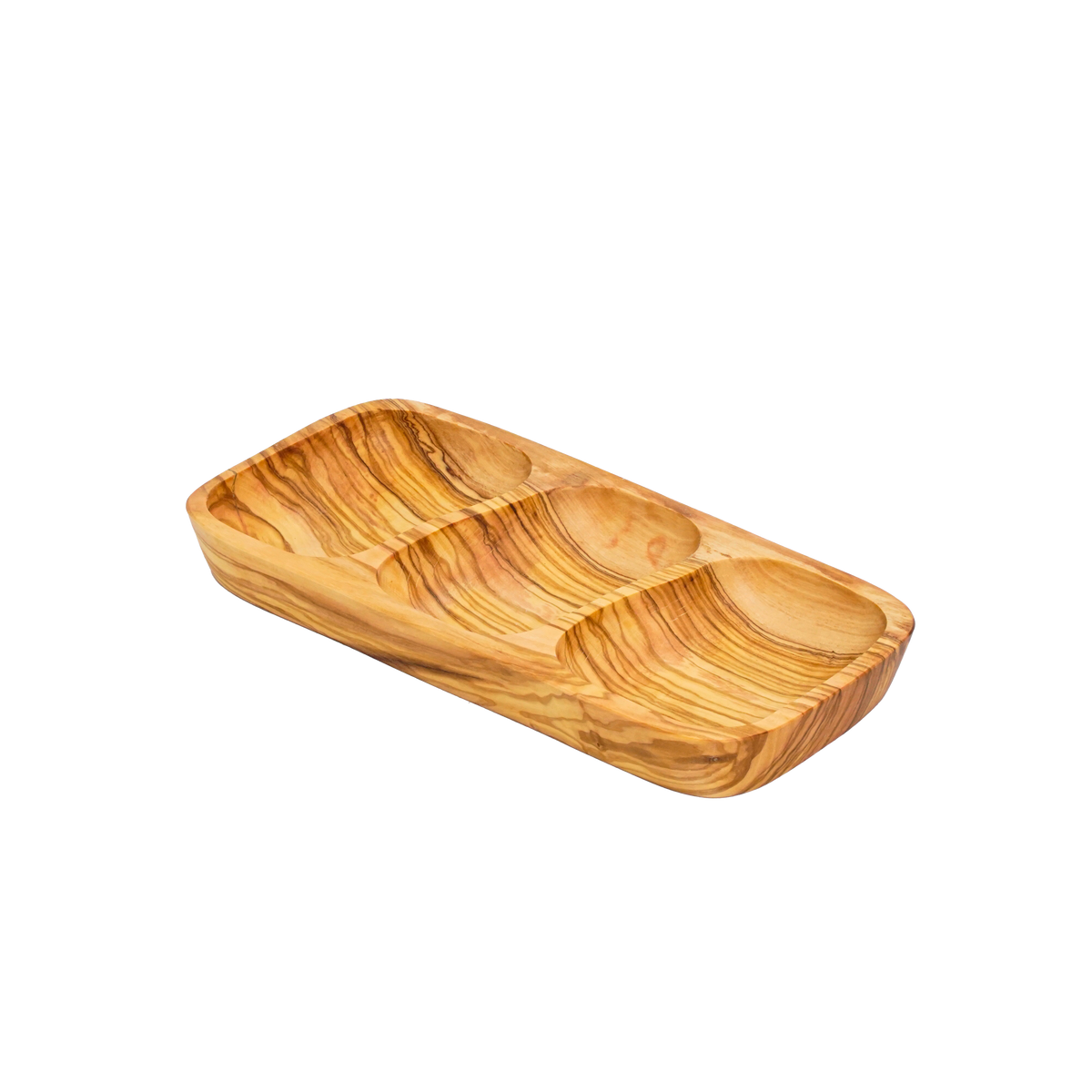 Copetinero de 3 Compartimientos de Madera de Olivo