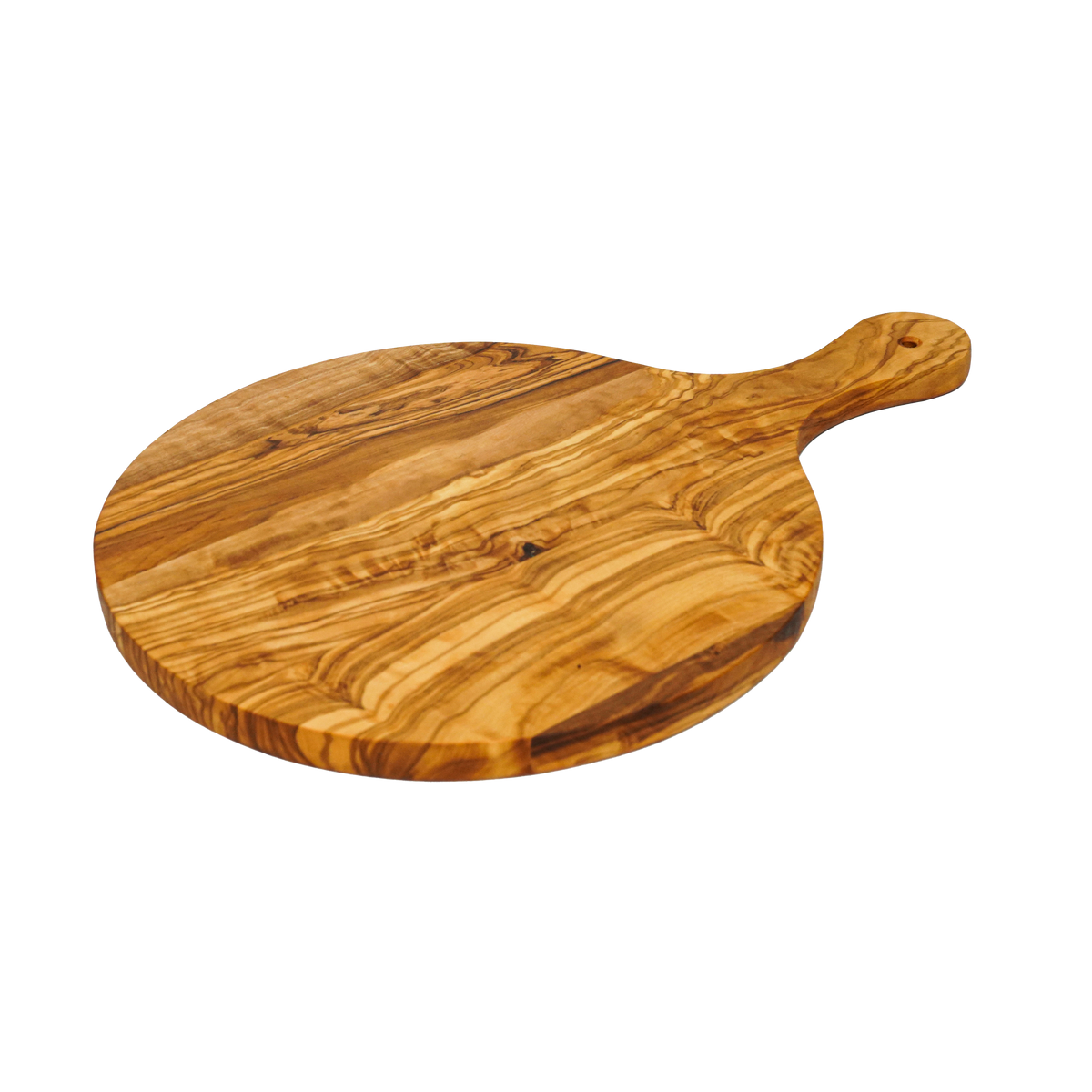 Tabla de Madera de Olivo Redonda para Pizza con Mango