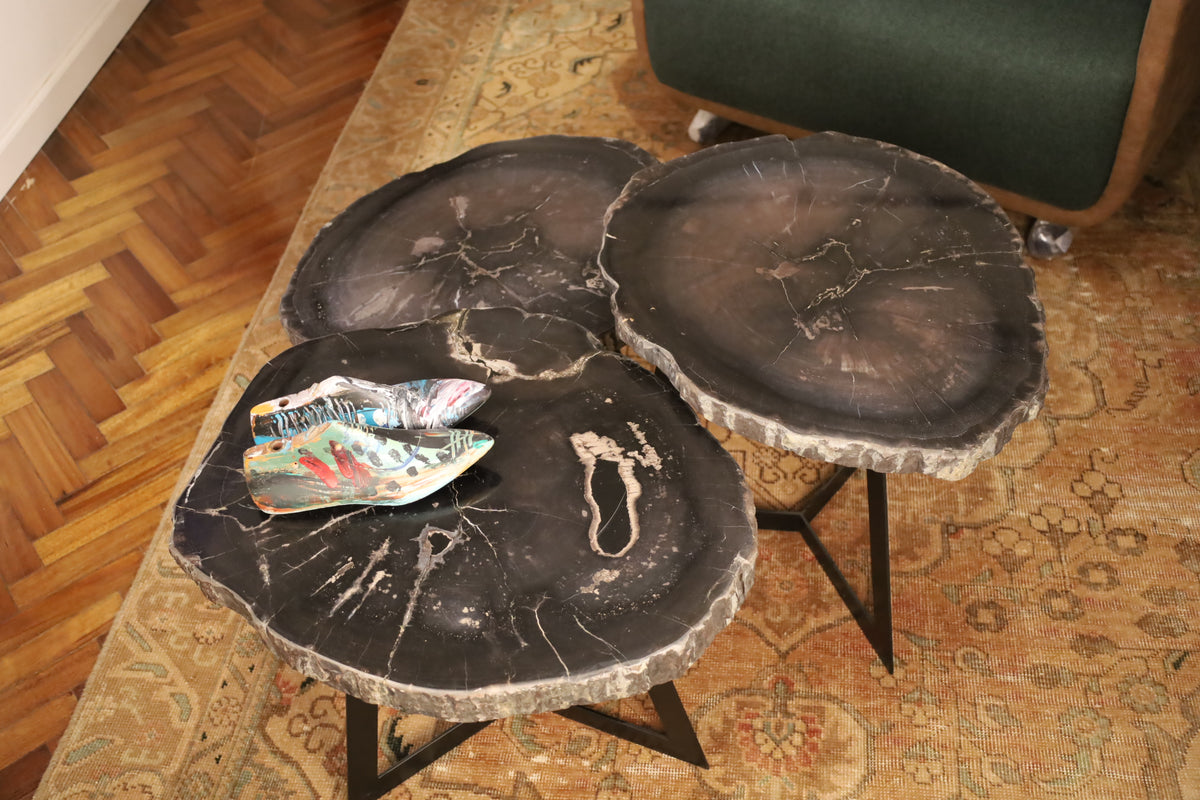 Set de 3 Mesas de Madera Petrificada